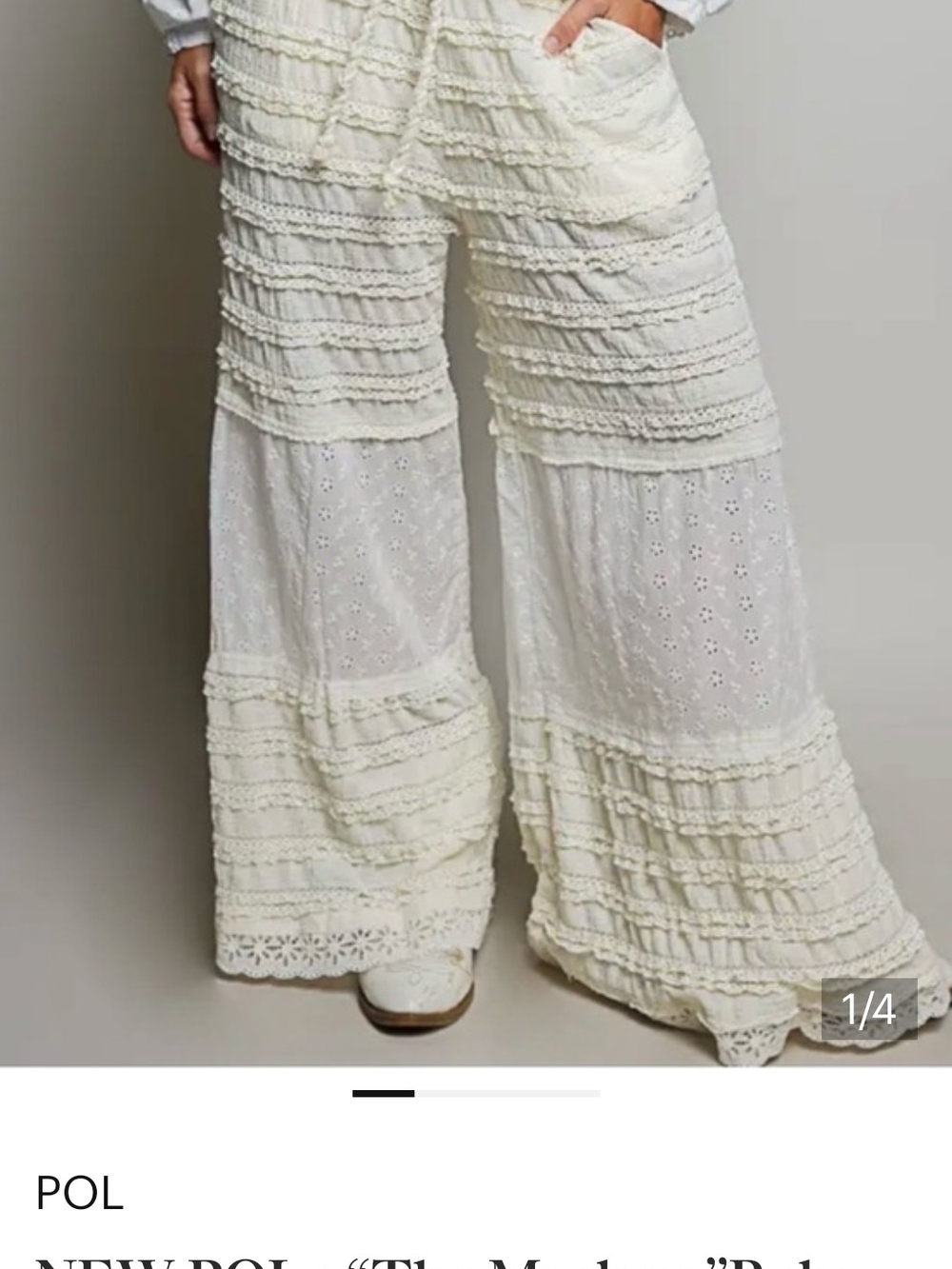 POL Boho Lace Wide-Leg Pants in Cream - Picture 2 of 8